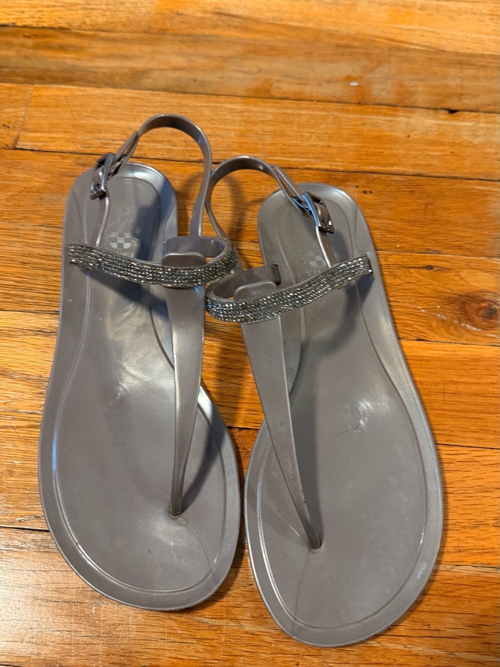 Vince Camuto Gray T-Strap Rhinestone Sandals